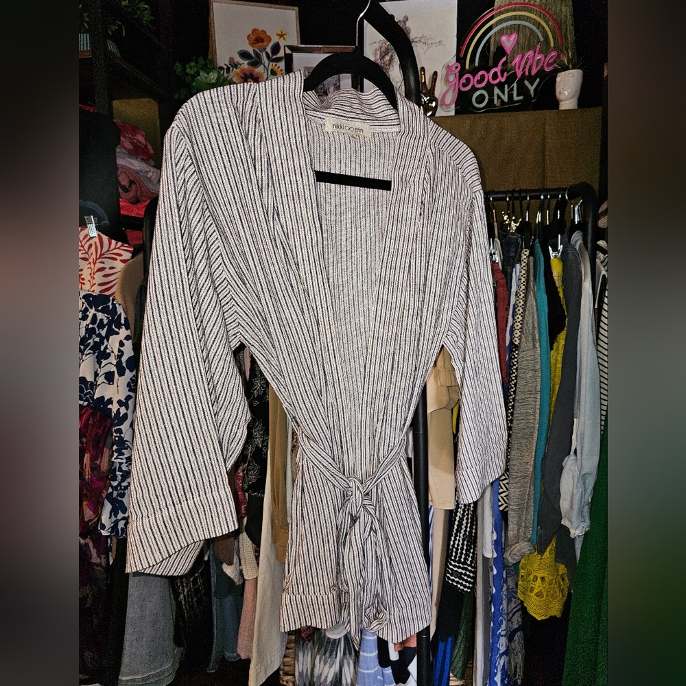 Striped Wrap Open Front Top